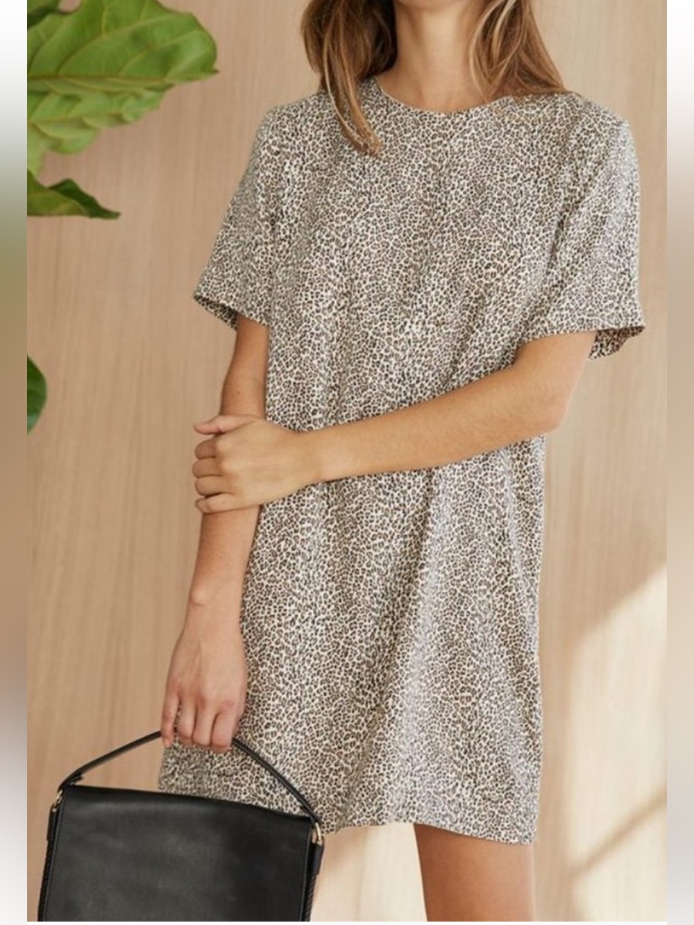 Jenni Kayne Leopard Print T-Shirt Shift Dress Viscose Cheetah Size M